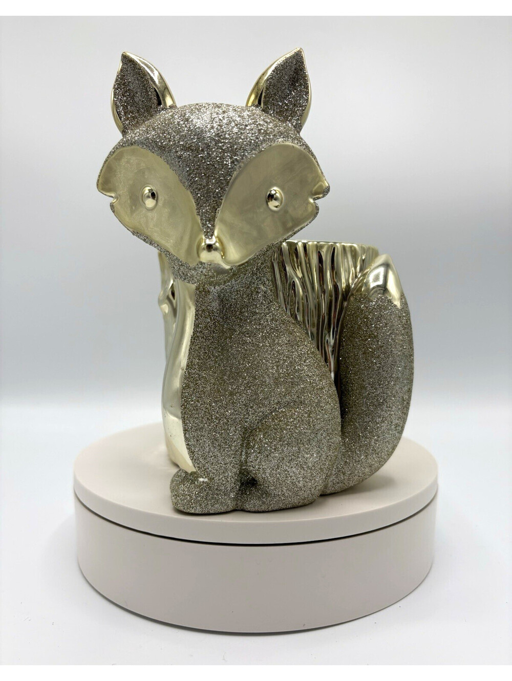 Bath & Body Works Silver Ceramic Fox Single Wick Candle Holder Glossy 4119